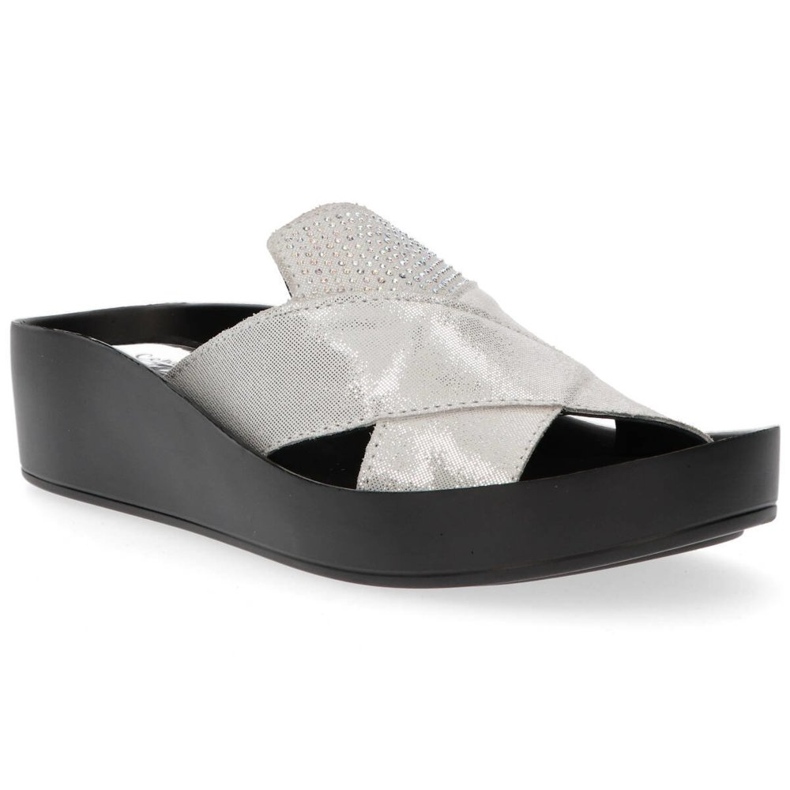 Kožené pantofle Filippo DK1222 / 20 Si stříbrné stříbro 2