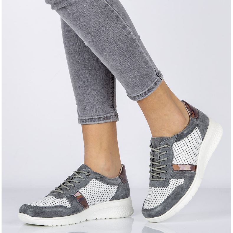 Kožené boty Filippo DP1389 / 20 Wh Gr Grey bílý šedá žlutá 1