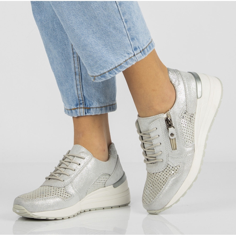 Kožené tenisky Filippo DP1423 / 20 Si stříbrné námořnická modrá stříbrný 1