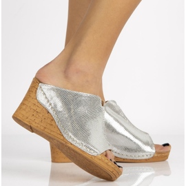 Kožené pantofle Filippo DK786 / 20 Si stříbrné stříbrný 1