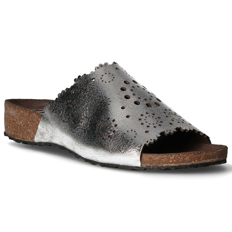 Kožené pantofle Filippo DK1270 / 20 Si stříbrné stříbro 2