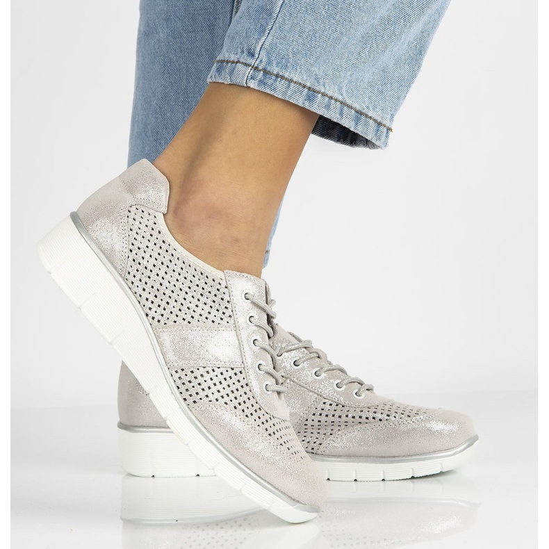 Kožené boty Filippo DP028 / 21 Si stříbrné šněrování stříbrný 2