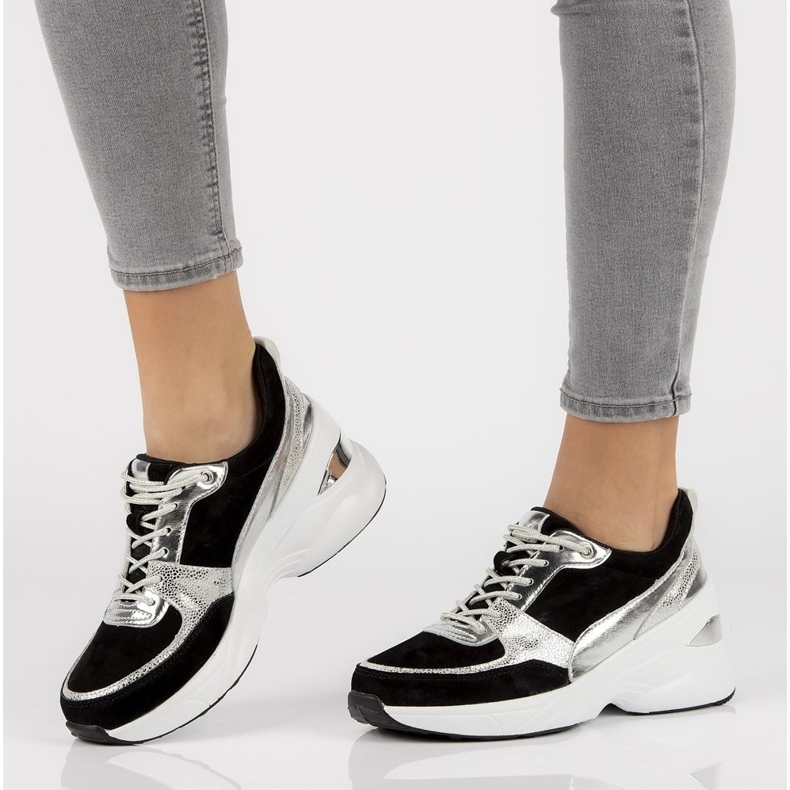 Kožené tenisky Filippo DP2056 / 21 Bk Si černé černá stříbrný 1