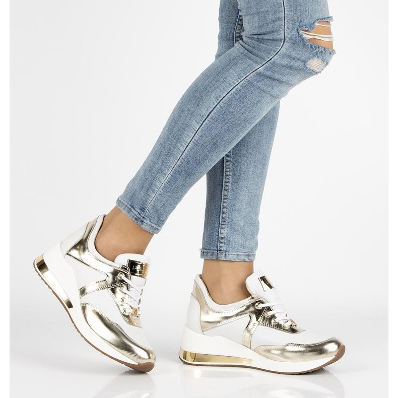 Kožené tenisky Filippo 086 bílé bílý zlatý 1