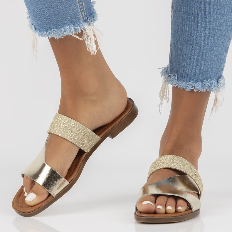 Kožené pantofle Filippo 40 260 gold zlatý 1