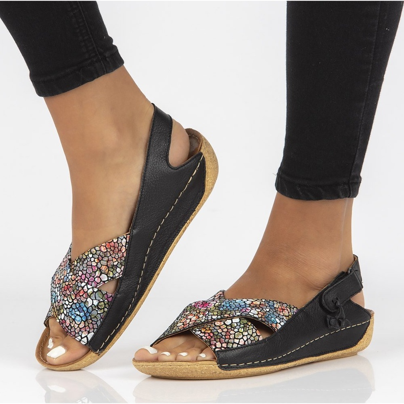 Kožené sandály Filippo 00994-57 / 00-5 černé vícebarevné černá 1