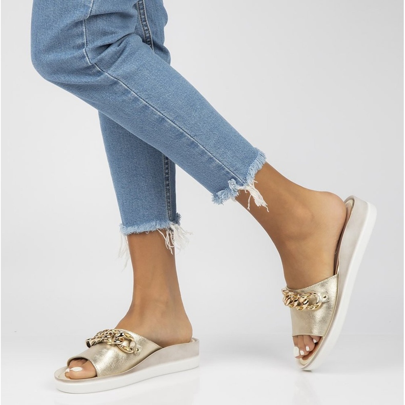 Kožené pantofle Filippo 105 gold zlatý 2