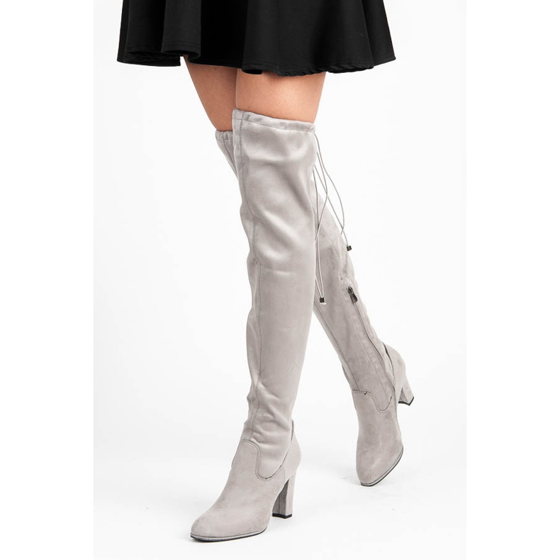 Betler Semišové kozačky na sloupku šedá 1