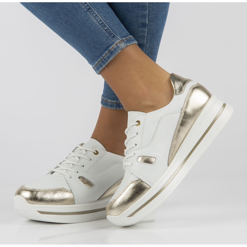 Kožené tenisky Filippo DP3407 / 21 Wh bílé bílý zlatý 1