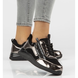 Kožené tenisky Filippo DP3149 / 21 Bk Gn tmavý nikl černá stříbrný 1