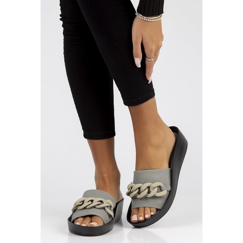 Kožené pantofle Filippo DK3593 / 22 Gr šedé šedá 1