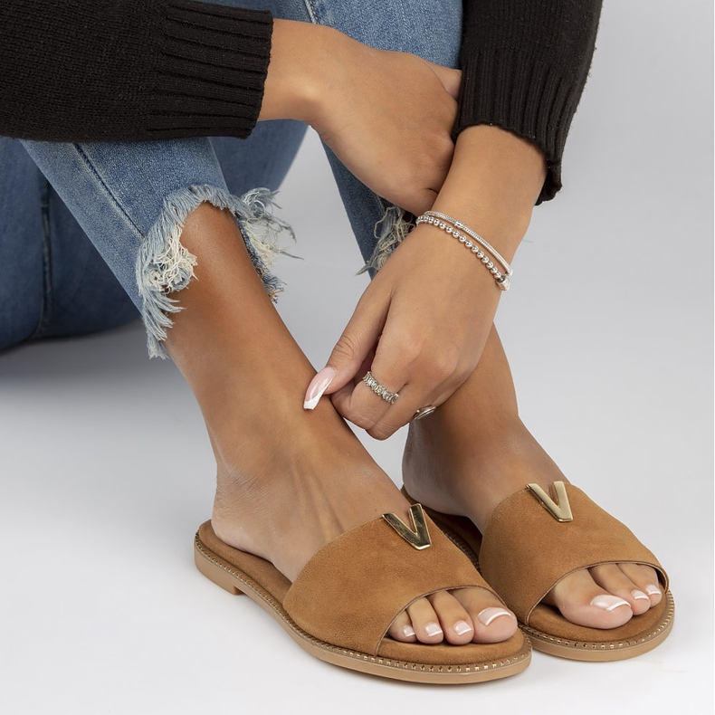 Kožené pantofle Filippo LH-200 Camel hnědý 2