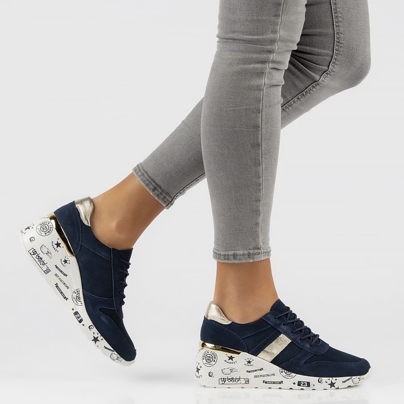 Kožené tenisky Filippo DP3550 / 22 Nv tmavě modré námořnická modrá zlatý 2