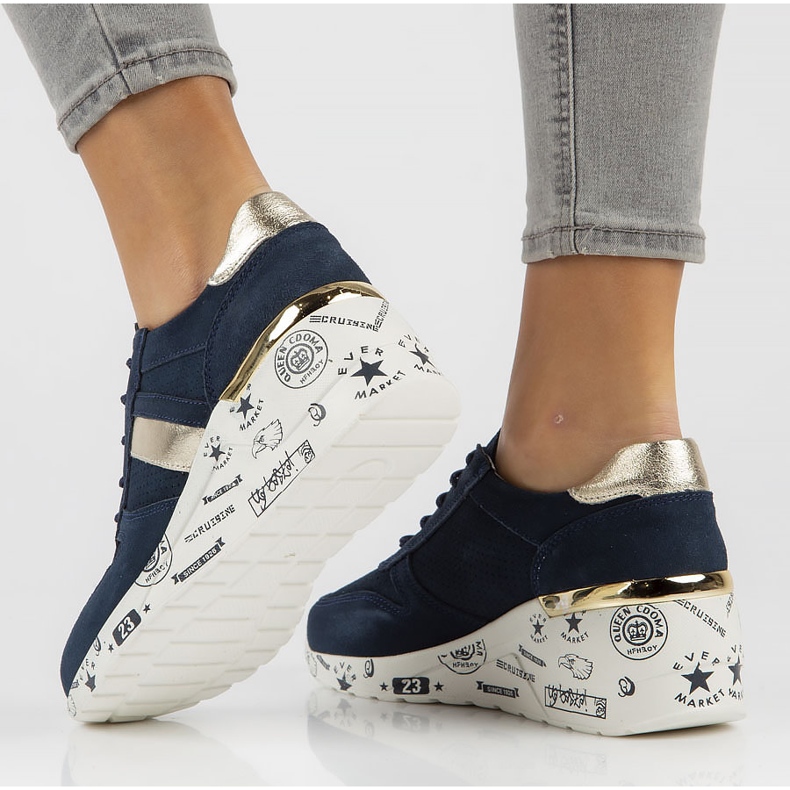 Kožené tenisky Filippo DP3550 / 22 Nv tmavě modré námořnická modrá zlatý 1