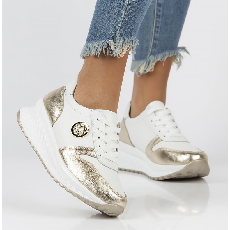 Kožené tenisky Filippo DP3547 / 22 Wh Go white bílý zlatý 1