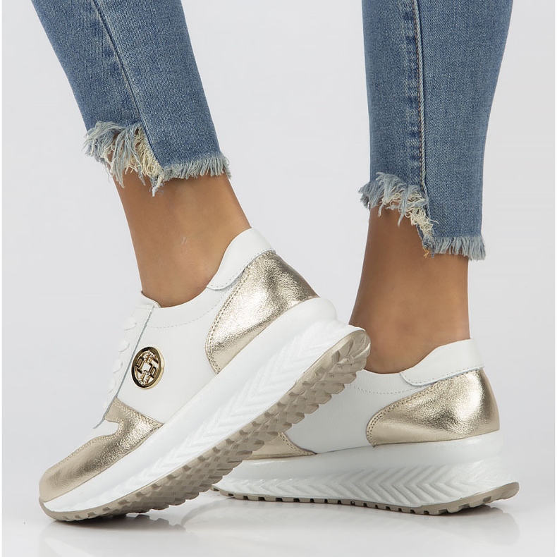 Kožené tenisky Filippo DP3547 / 22 Wh Go white bílý zlatý 2