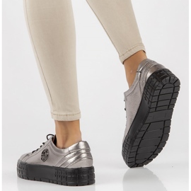 Kožené tenisky FILIPPO DP3528 / 22 Gn gun metal stříbrný 2