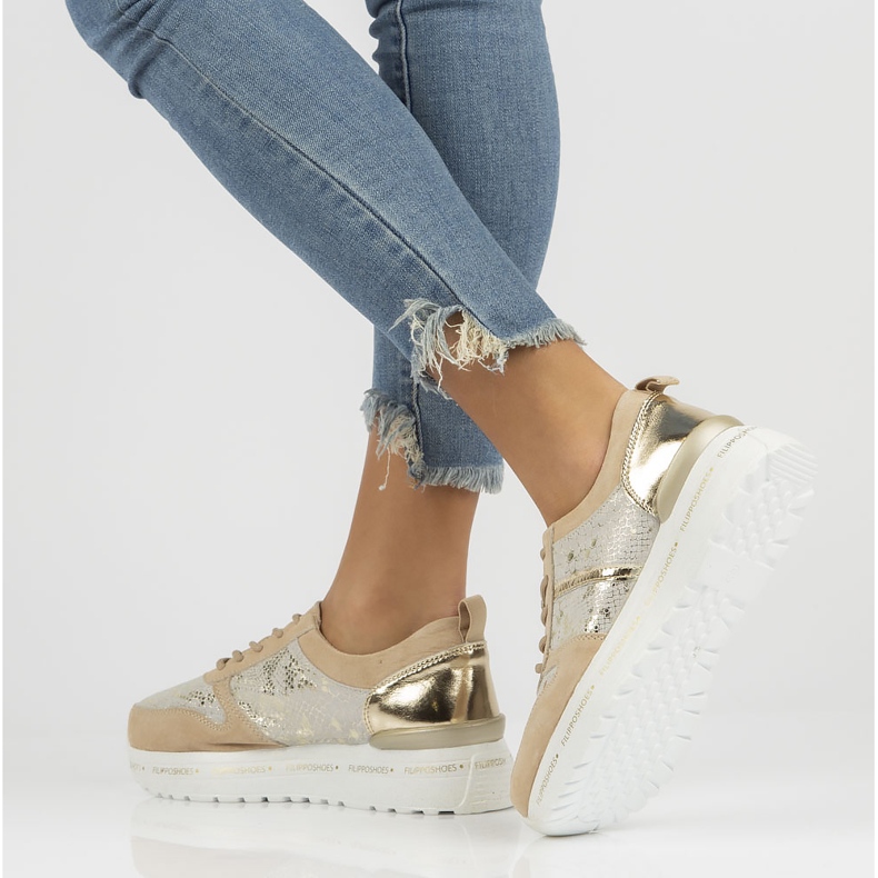 Kožené tenisky Filippo DP3691 / 22 Be Go béžové béžový zlatý 2