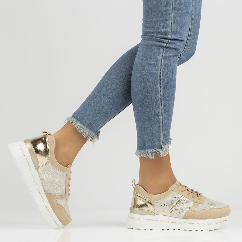 Kožené tenisky Filippo DP3691 / 22 Be Go béžové béžový zlatý 1