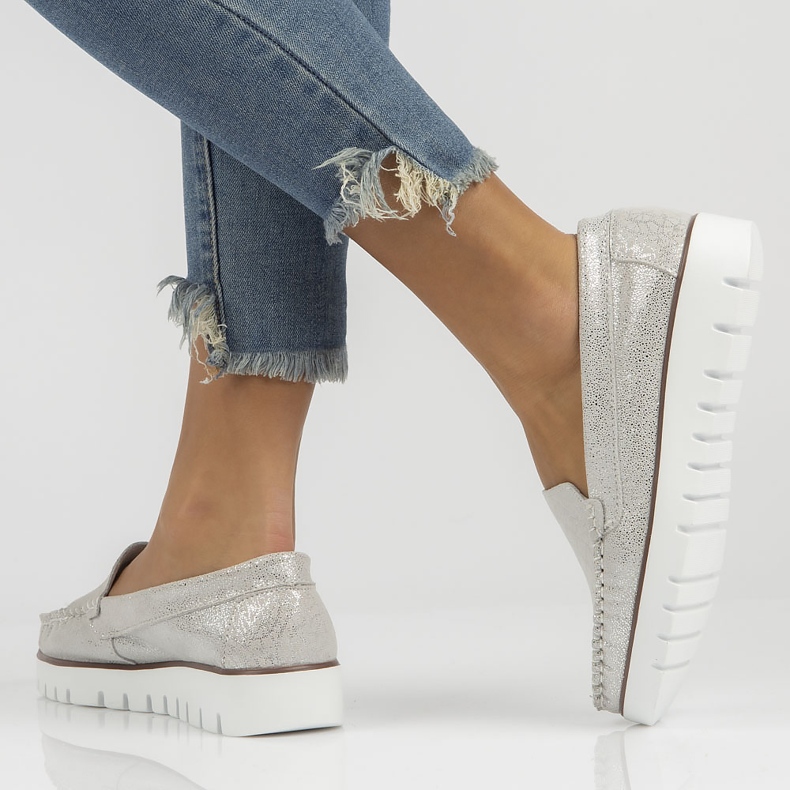 Kožené mokasíny Filippo DP3534 / 22 Si stříbrné stříbrný 1