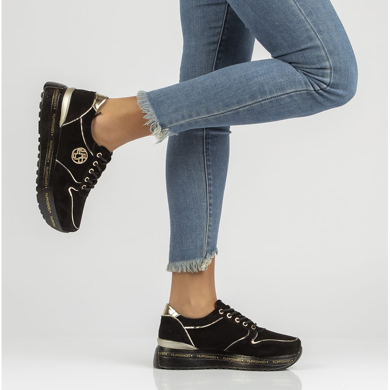 Kožené tenisky Filippo DP3558 / 22 Bk černé černá zlatý 2