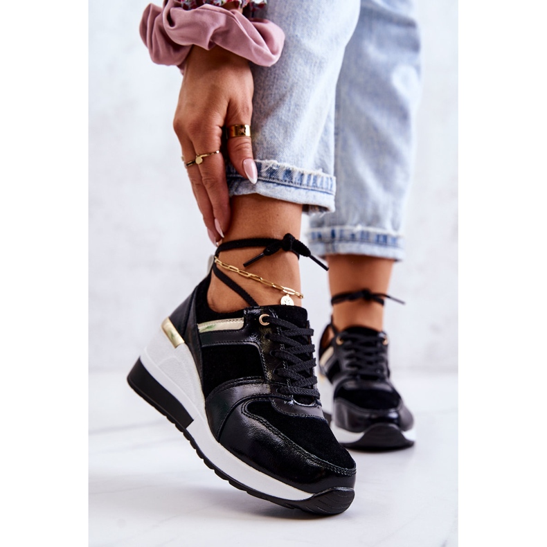 S.Barski Černobílé kožené sportovní boty Rayana na klínku bílý černá 1