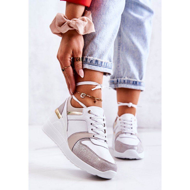 S.Barski Kožené sportovní boty na klínku bílá a šedá Rayana bílý 2