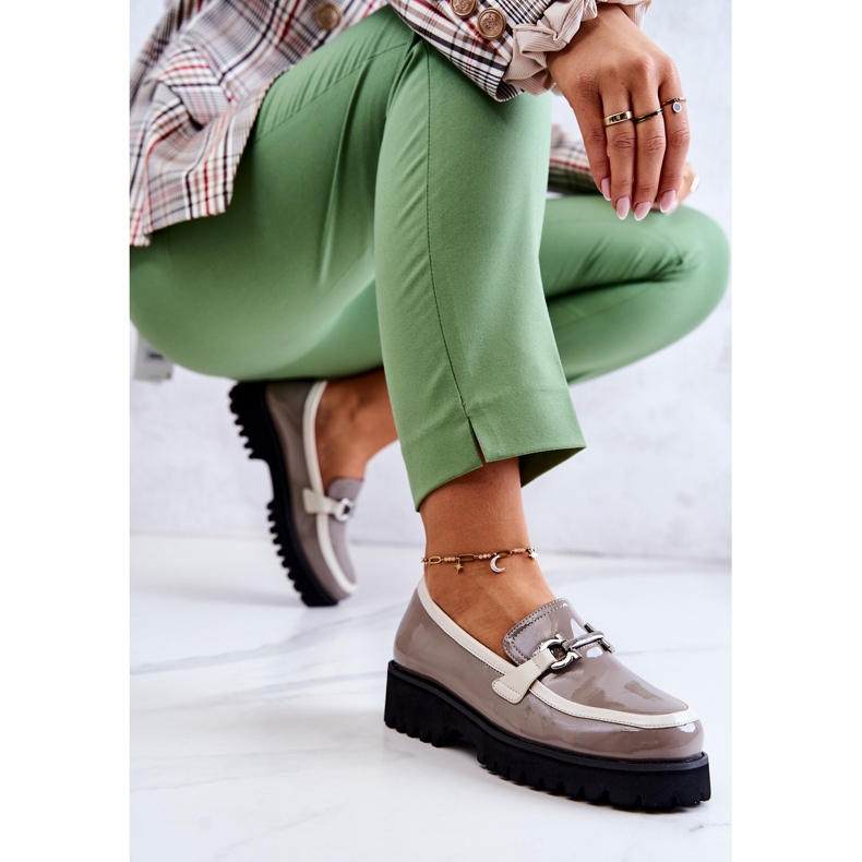 S.Barski Lakované dámské mokasíny Béžovo-bílé Cassida béžový bílý 1