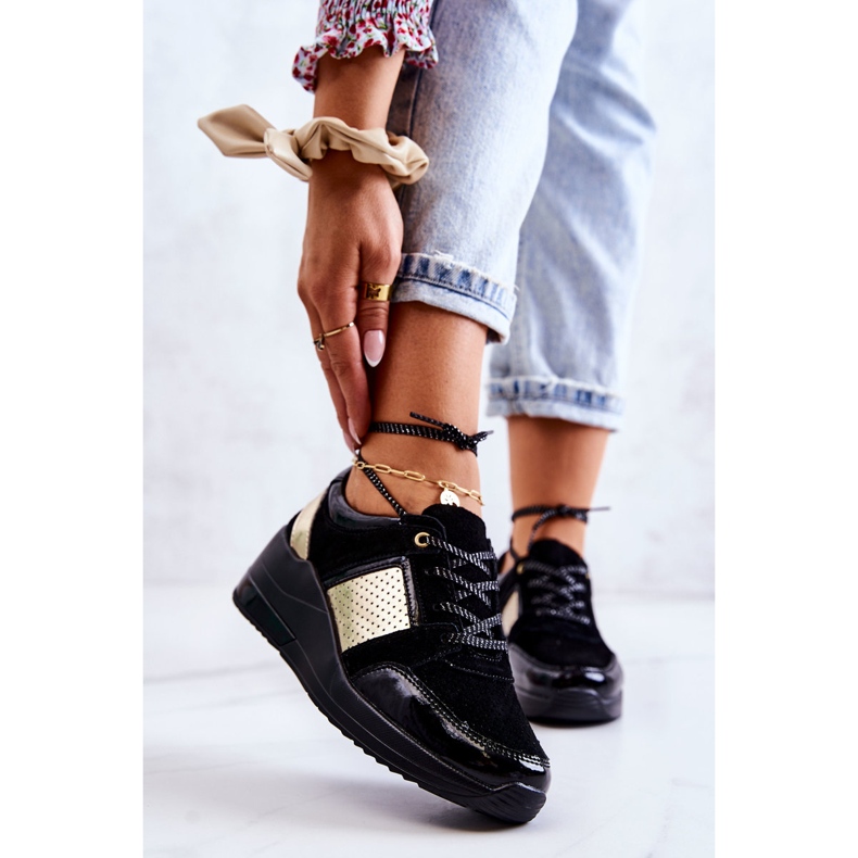 S.Barski Dámské Semišové Sportovní Boty Na Klínu Černá Larson 1