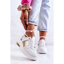 S.Barski Dámské Kožené Sportovní Boty Na Klínu Bílá Larson bílý zlatý 1