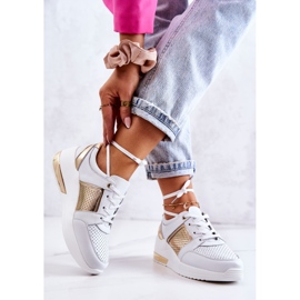 S.Barski Dámské Kožené Sportovní Boty Na Klínu Bílá Larson bílý zlatý 2