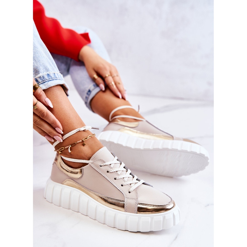 S.Barski Dámské kalhoty na béžové a zlaté platformě Noriso béžový zlatý 1