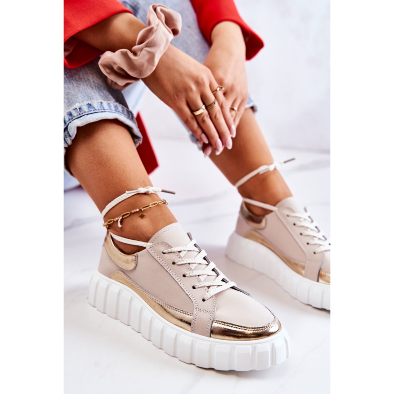 S.Barski Dámské kalhoty na béžové a zlaté platformě Noriso béžový zlatý 2