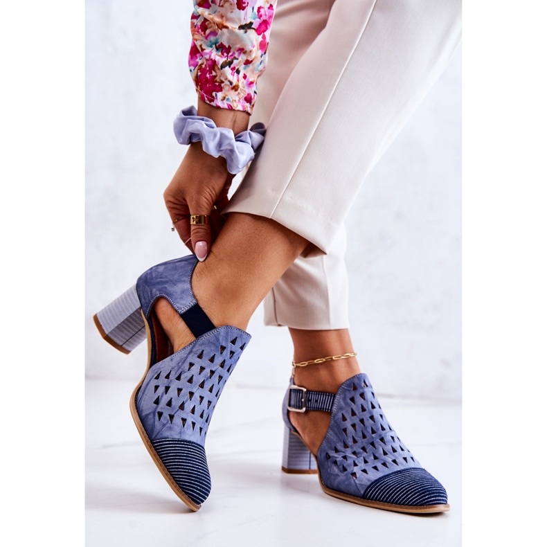 Dámské kožené prolamované boty Maciejka 04962-06 Modré modrý 1