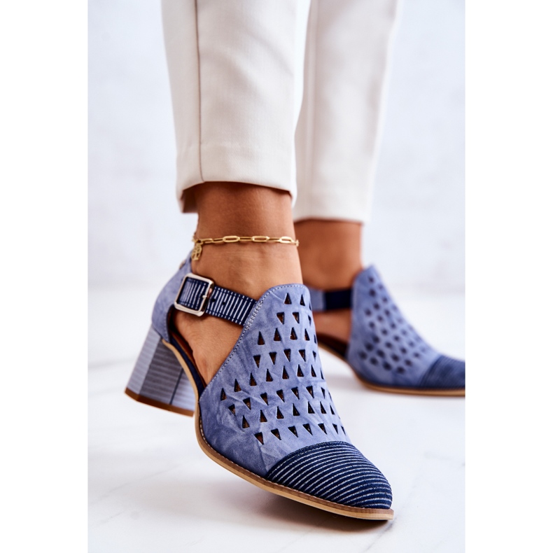 Dámské kožené prolamované boty Maciejka 04962-06 Modré modrý 2