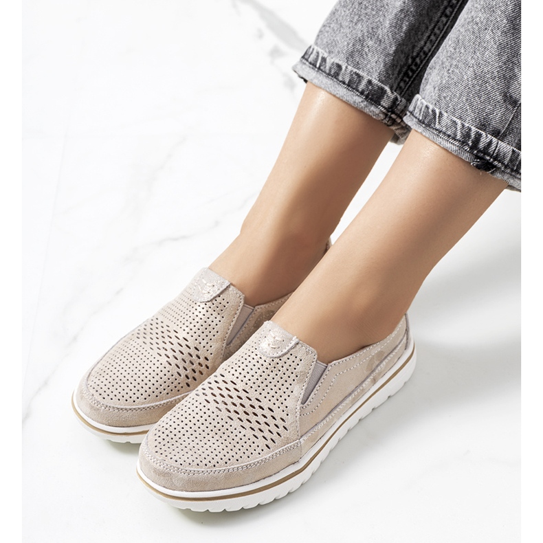 Béžové kožené boty Wiggen béžový zlatý 1