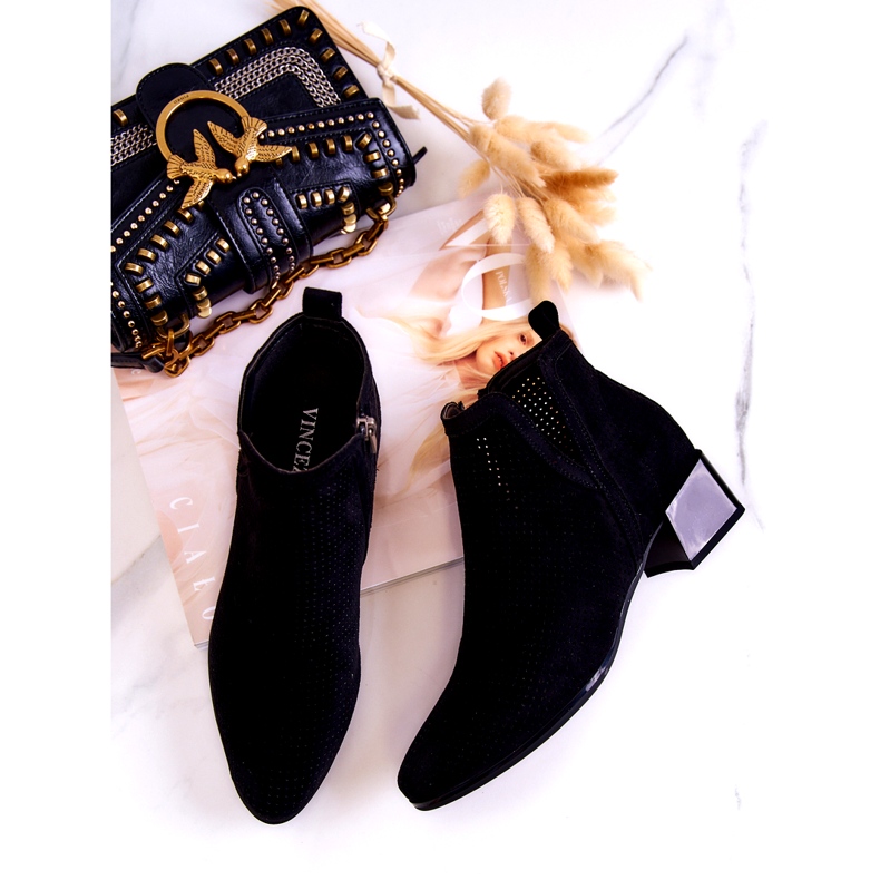 Vinceza Black Carine Prolamované Semišové Botičky Se Zářezem černá 4