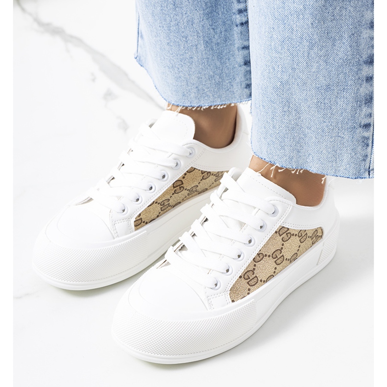 Bílé a hnědé tenisky na platformě Birkett bílý hnědý 1