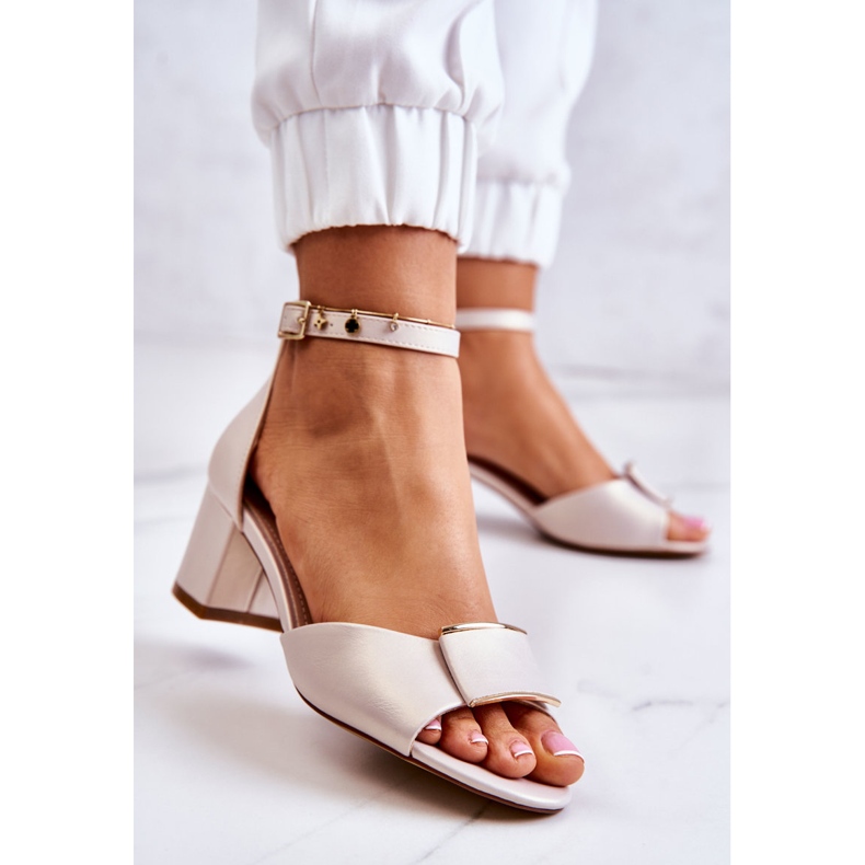 Sergio Leone Kožené Sandály S Béžovou Dekorací Floren béžový 2