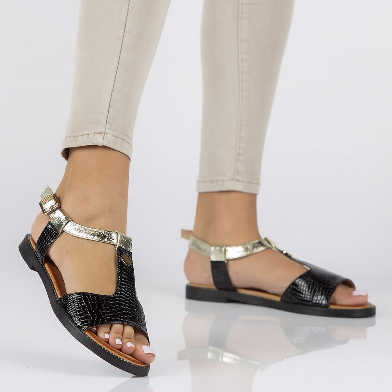 Černé sandály Filippo DS2099 / 22 Bk černá zlatý 2