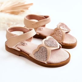 S.Barski Dětské kožené sandály Brocade Hearts Beige Luisa béžový zlatý 1