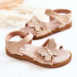 S.Barski Dětské kožené sandály Butterflies Beige Rolly béžový 2