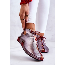 Lehké kožené Maciejka 03426-20 Stříbrno-červené kozačky 1