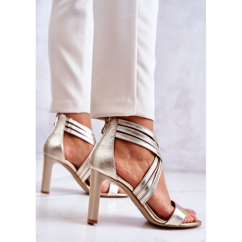 Lewski Shoes Kožené dámské sandály se zipem Lewski Boty 3138 Golden zlatý 2