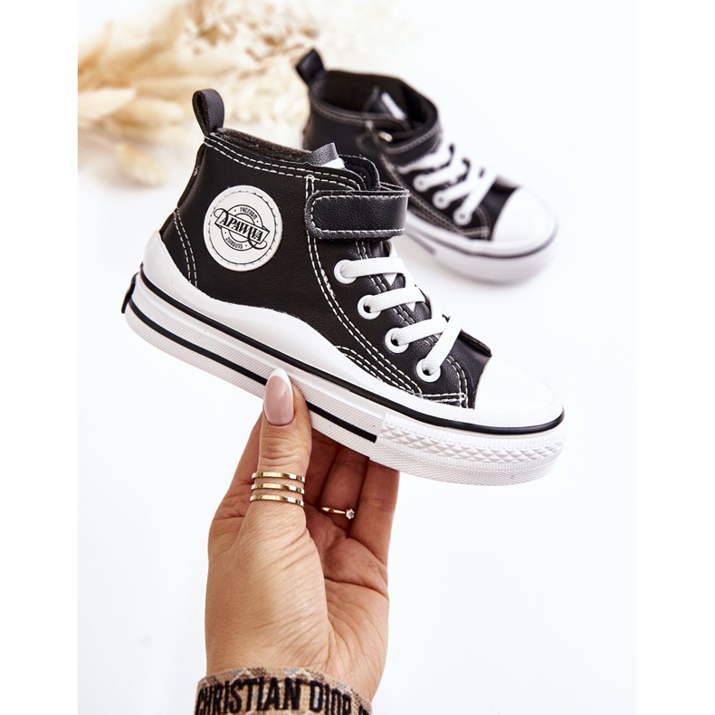 Dětské kožené tenisky na suchý zip Black Bruni černá 1