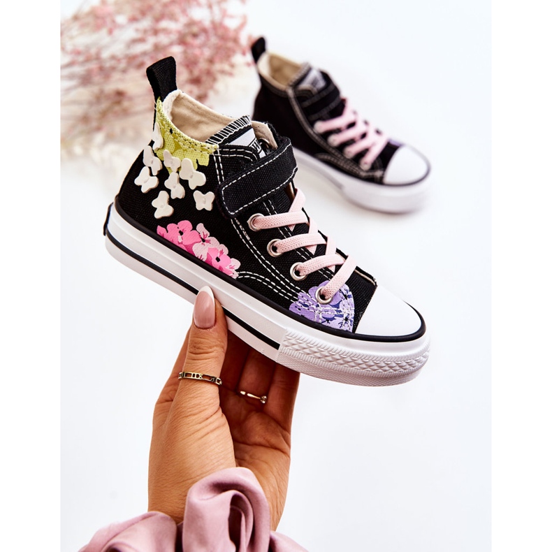 PA1 Vysoké dětské látkové tenisky s černým potiskem Dorry černá 1