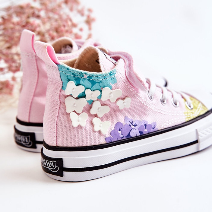 PA1 Vysoké dětské látkové tenisky s potiskem Pink Dorry růžový 2