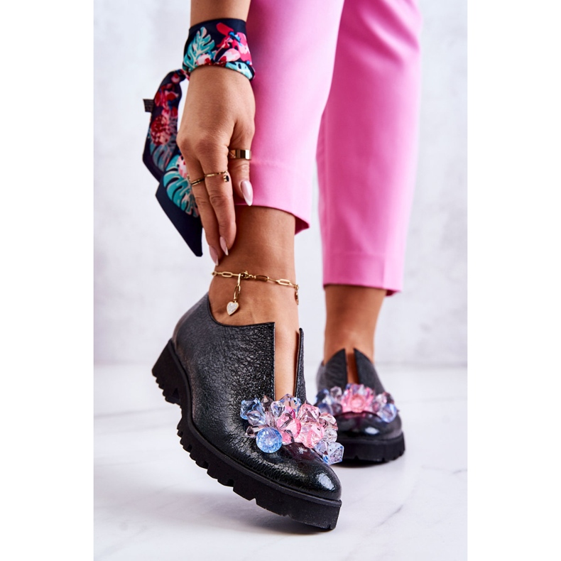 PA2 Elegantní kožené boty s tmavě zeleným zdobením Cindy zelená 1