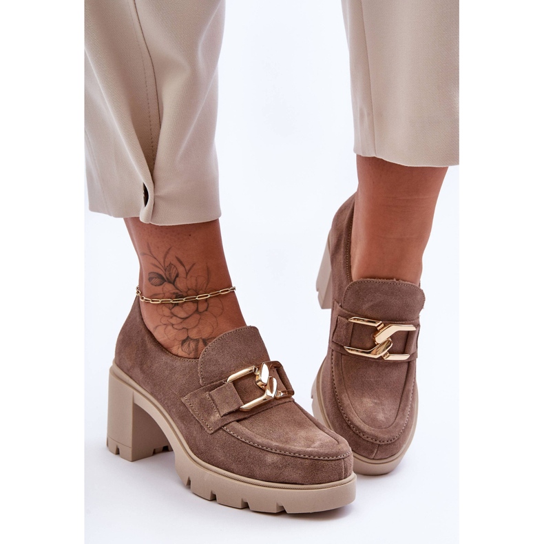 Elegantní boty na sloupu se zlatým zdobením, béžová Harmell béžový 1