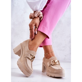 PL5 Elegantní boty na sloupu se zlatým zdobením.Světle béžová Harmell béžový 2